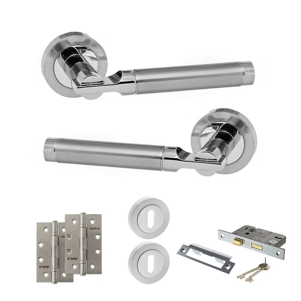 Status Dakota Door Handle Pack (3 Lever Lock Set - 3" CE Sashlock, 4" Slim Knuckle Hinges x2) by Atlantic Hardware