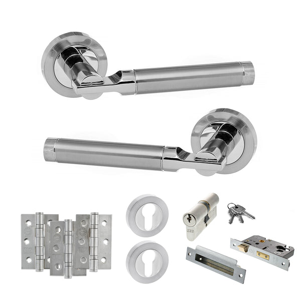 Status Dakota Door Handle Pack (Euro Lock Set - 3" CE Sashlock, 3" Fire Rated Hinges x3) by Atlantic Hardware