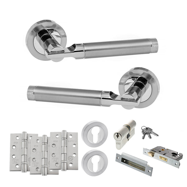 Status Dakota Door Handle Pack (Euro Lock Set - 2.5" CE Sashlock, 4" Fire Rated Hinges x3) by Atlantic Hardware