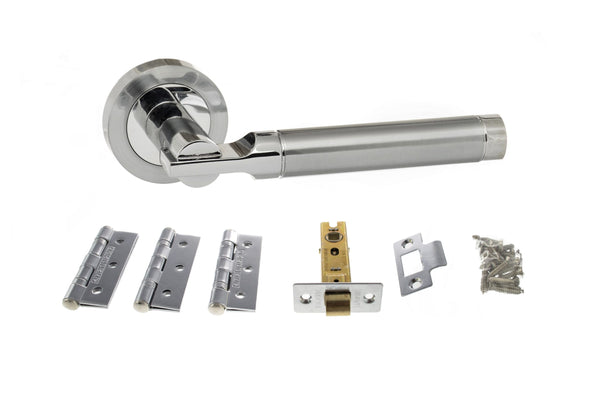 Atlantic Dakota Door Pack Bundle (2.5" Latch, 3"x2" Hingesx3) - Satin Chrome/Polished Chrome