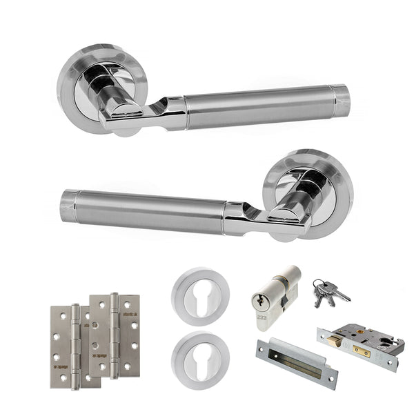 Status Dakota Door Handle Pack (Euro Lock Set - 3" CE Sashlock, 4" Slim Knuckle Hinges x2) by Atlantic Hardware