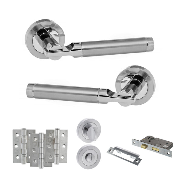 Status Dakota Door Handle Pack (Bathroom Set - 3" CE Bathroom Lock, 3" Fire Rated Hinges x3) by Atlantic Hardware