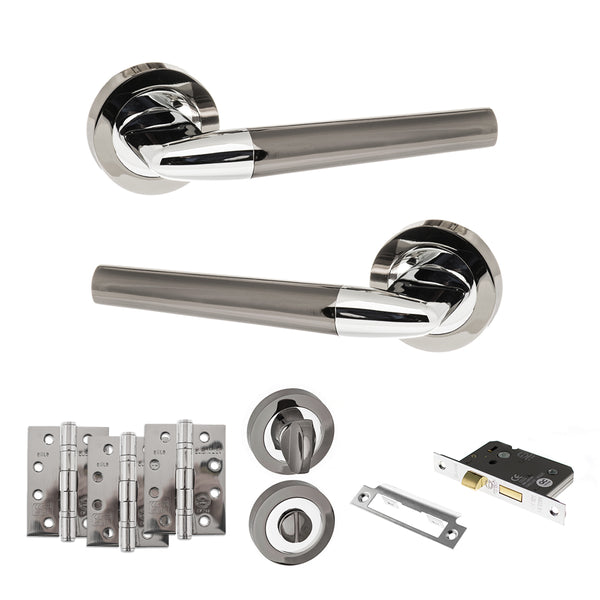 Status Tennessee Door Handle Pack (Bathroom Set - 3" CE Bathroom Lock, 4" Fire Rated Hinges x3) by Atlantic Hardware