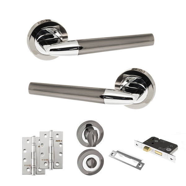 Status Tennessee Door Handle Pack (Bathroom Set - 2.5" CE Bathroom Lock, 4" Slim Knuckle Hinges x2) by Atlantic Hardware
