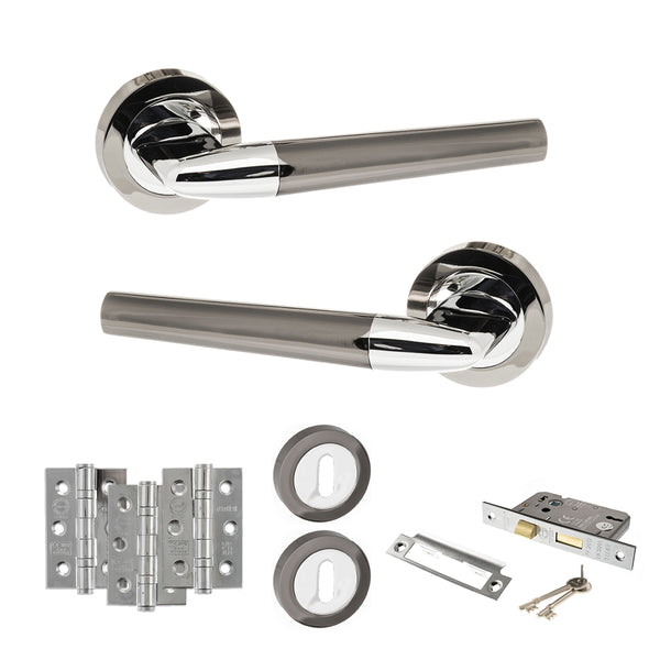 Status Tennessee Door Handle Pack (3 Lever Lock Set - 2.5" CE Sashlock, 3" Fire Rated Hinges x3) by Atlantic Hardware