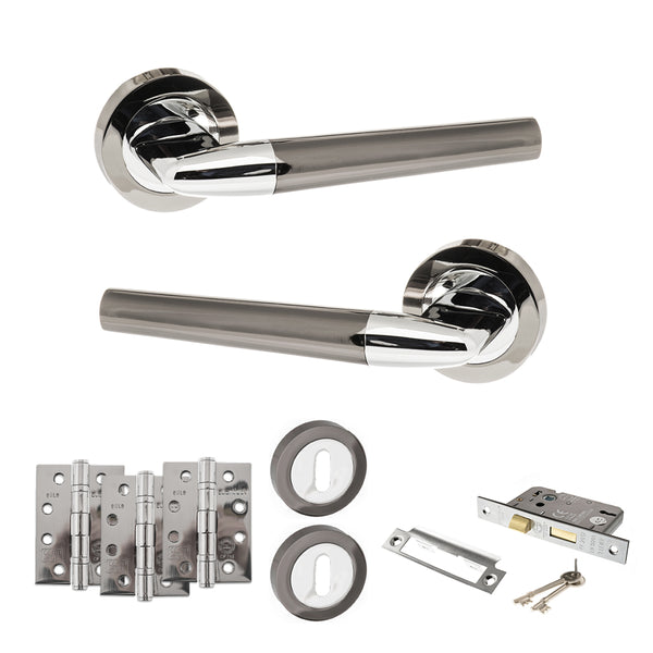 Status Tennessee Door Handle Pack (3 Lever Lock Set - 3" CE Sashlock, 4" Fire Rated Hinges x3) by Atlantic Hardware