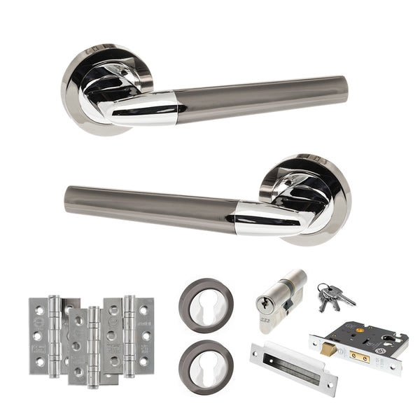 Status Tennessee Door Handle Pack (Euro Lock Set - 3" CE Sashlock, 3" Fire Rated Hinges x3) by Atlantic Hardware