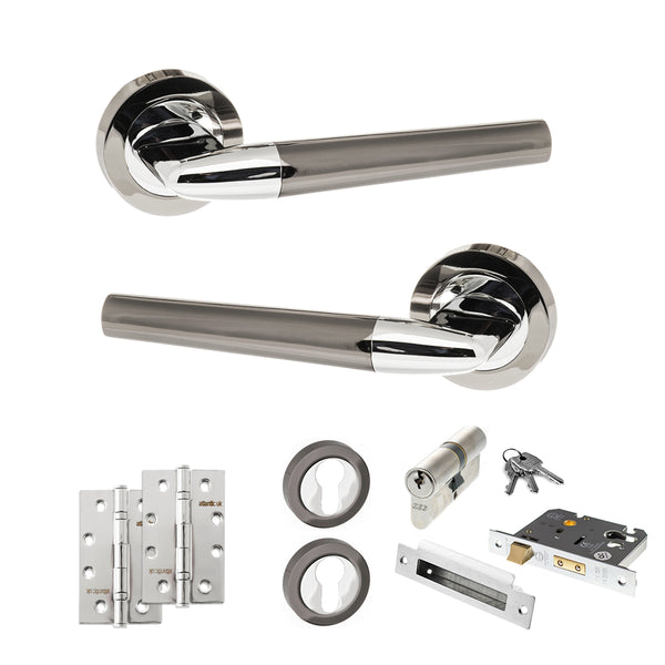 Status Tennessee Door Handle Pack (Euro Lock Set - 3" CE Sashlock, 4" Slim Knuckle Hinges x2) by Atlantic Hardware