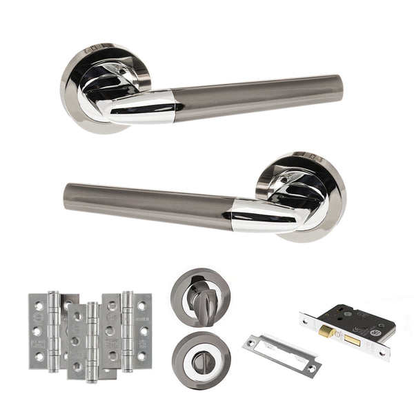 Status Tennessee Door Handle Pack (Bathroom Set - 3" CE Bathroom Lock, 3" Fire Rated Hinges x3) by Atlantic Hardware