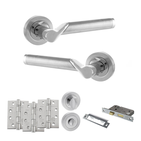 Status Hawaii Door Handle Pack (Bathroom Set - 2.5" CE Bathroom Lock, 4" Fire Rated Hinges x3) by Atlantic Hardware