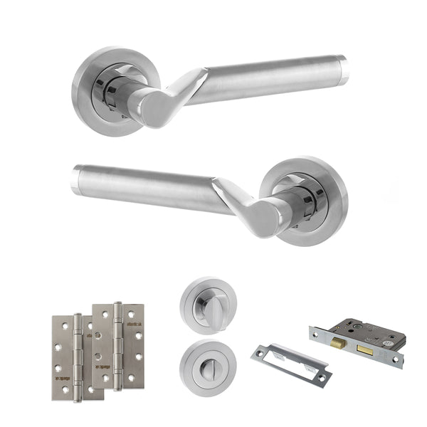 Status Hawaii Door Handle Pack (Bathroom Set - 3" CE Bathroom Lock, 4" Slim Knuckle Hinges x2) by Atlantic Hardware