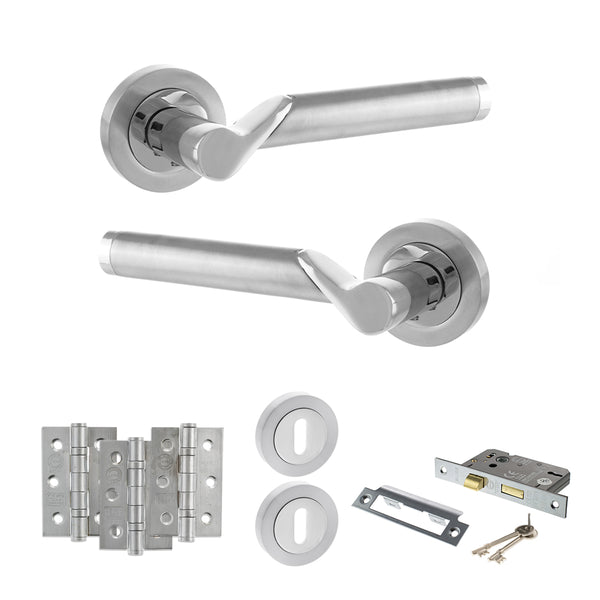 Status Hawaii Door Handle Pack (3 Lever Lock Set - 2.5" CE Sashlock, 3" Fire Rated Hinges x3) by Atlantic Hardware