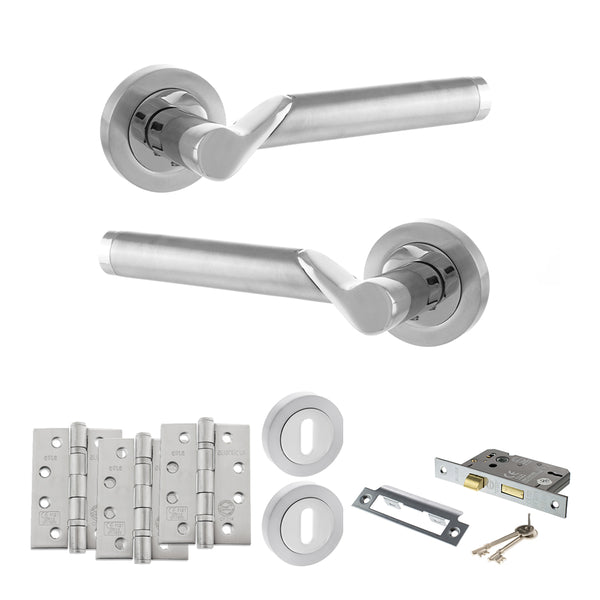 Status Hawaii Door Handle Pack (3 Lever Lock Set - 3" CE Sashlock, 4" Fire Rated Hinges x3) by Atlantic Hardware
