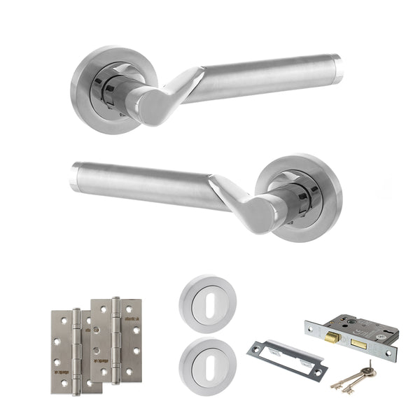 Status Hawaii Door Handle Pack (3 Lever Lock Set - 2.5" CE Sashlock, 4" Slim Knuckle Hinges x2) by Atlantic Hardware