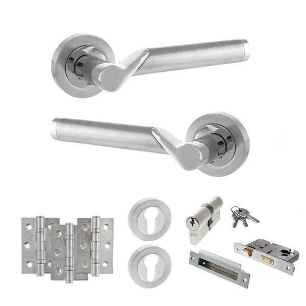 Status Hawaii Door Handle Pack (Euro Lock Set - 2.5" CE Sashlock, 3" Fire Rated Hinges x3) by Atlantic Hardware