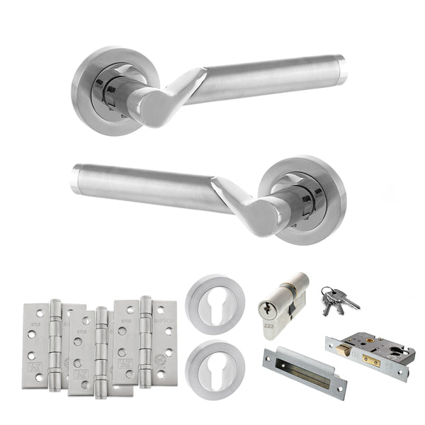Status Hawaii Door Handle Pack (Euro Lock Set - 2.5" CE Sashlock, 4" Fire Rated Hinges x3) by Atlantic Hardware