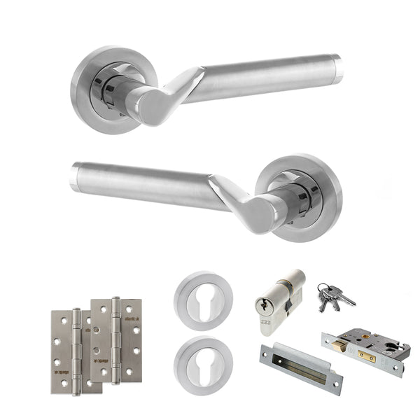 Status Hawaii Door Handle Pack (Euro Lock Set - 2.5" CE Sashlock, 4" Slim Knuckle Hinges x2) by Atlantic Hardware