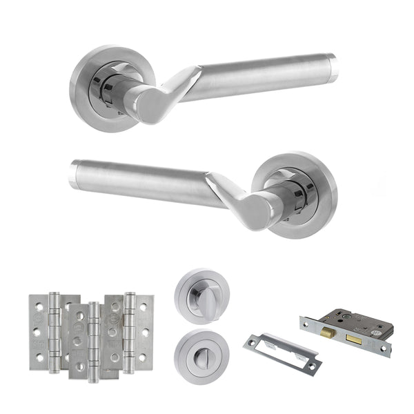 Status Hawaii Door Handle Pack (Bathroom Set - 3" CE Bathroom Lock, 3" Fire Rated Hinges x3) by Atlantic Hardware