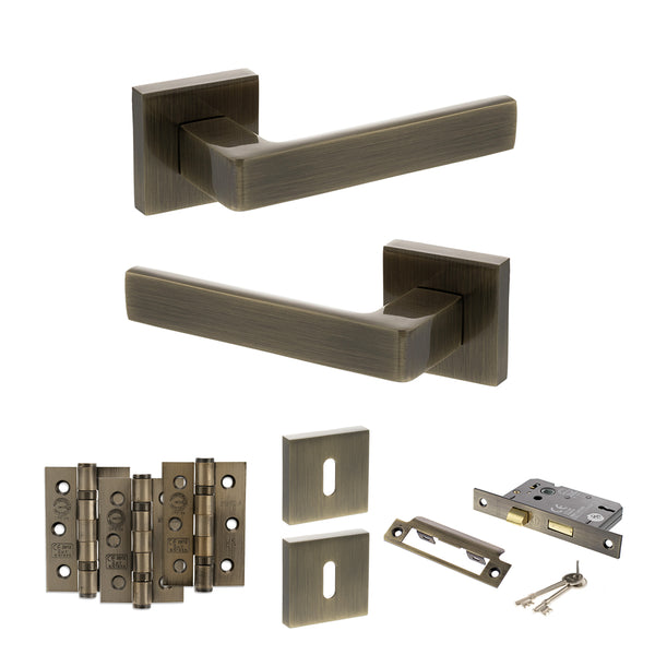 Status Montana Door Handle Pack (3 Lever Lock Set - 3" CE Sashlock, 3" Fire Rated Hinges x3) by Atlantic Hardware
