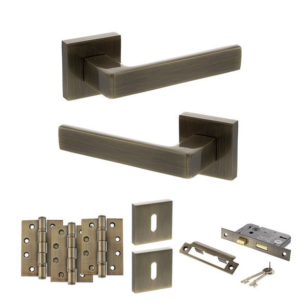 Status Montana Door Handle Pack (3 Lever Lock Set - 2.5" CE Sashlock, 4" Fire Rated Hinges x3) by Atlantic Hardware