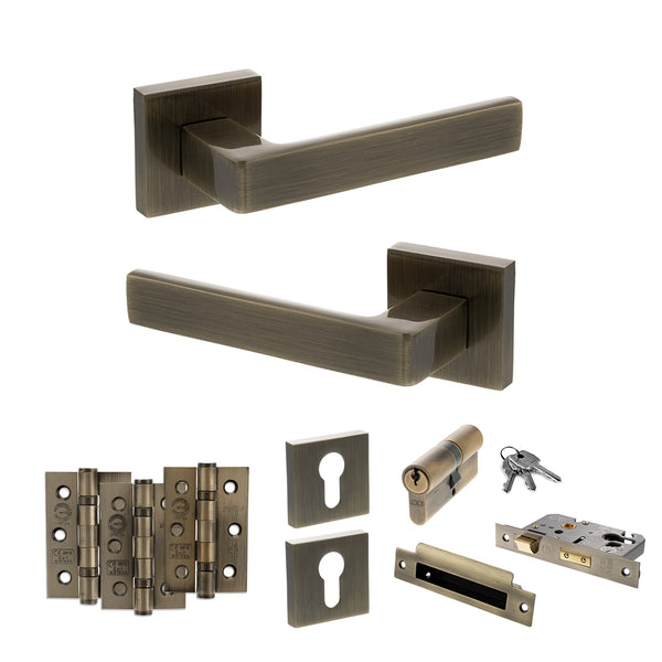 Status Montana Door Handle Pack (Euro Lock Set - 3" CE Sashlock, 3" Fire Rated Hinges x3) by Atlantic Hardware