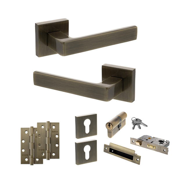 Status Montana Door Handle Pack (Euro Lock Set - 2.5" CE Sashlock, 4" Slim Knuckle Hinges x2) by Atlantic Hardware