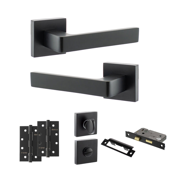 Status Montana Door Handle Pack (Bathroom Set - 3" CE Bathroom Lock, 4" Slim Knuckle Hinges x2) by Atlantic Hardware