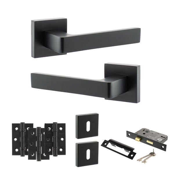 Status Montana Door Handle Pack (3 Lever Lock Set - 2.5" CE Sashlock, 3" Fire Rated Hinges x3) by Atlantic Hardware