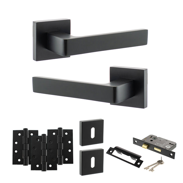 Status Montana Door Handle Pack (3 Lever Lock Set - 3" CE Sashlock, 4" Fire Rated Hinges x3) by Atlantic Hardware