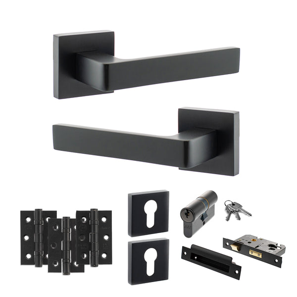 Status Montana Door Handle Pack (Euro Lock Set - 2.5" CE Sashlock, 3" Fire Rated Hinges x3) by Atlantic Hardware