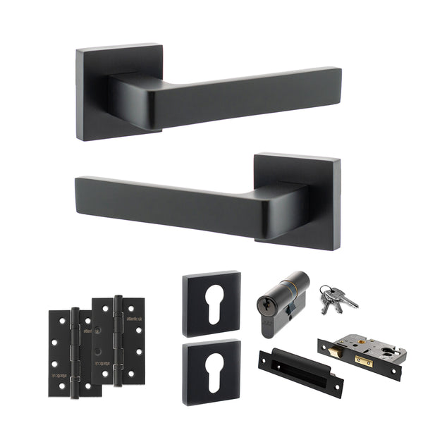 Status Montana Door Handle Pack (Euro Lock Set - 2.5" CE Sashlock, 4" Slim Knuckle Hinges x2) by Atlantic Hardware