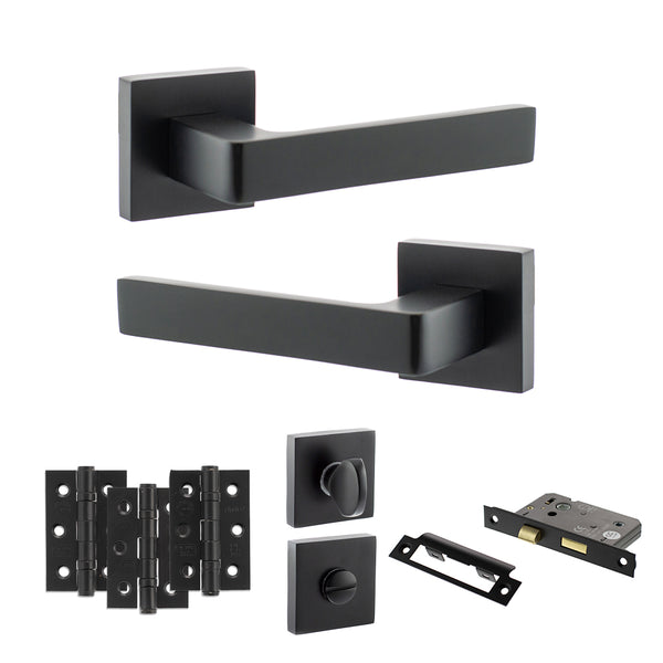 Status Montana Door Handle Pack (Bathroom Set - 3" CE Bathroom Lock, 3" Fire Rated Hinges x3) by Atlantic Hardware