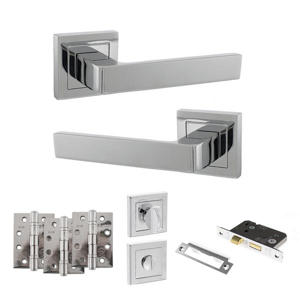 Status Montana Door Handle Pack (Bathroom Set - 2.5" CE Bathroom Lock, 4" Fire Rated Hinges x3) by Atlantic Hardware