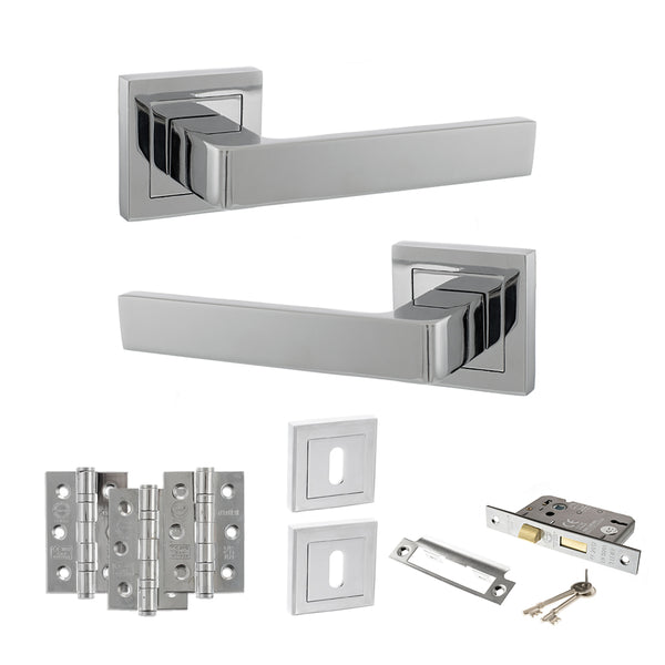 Status Montana Door Handle Pack (3 Lever Lock Set - 2.5" CE Sashlock, 3" Fire Rated Hinges x3) by Atlantic Hardware