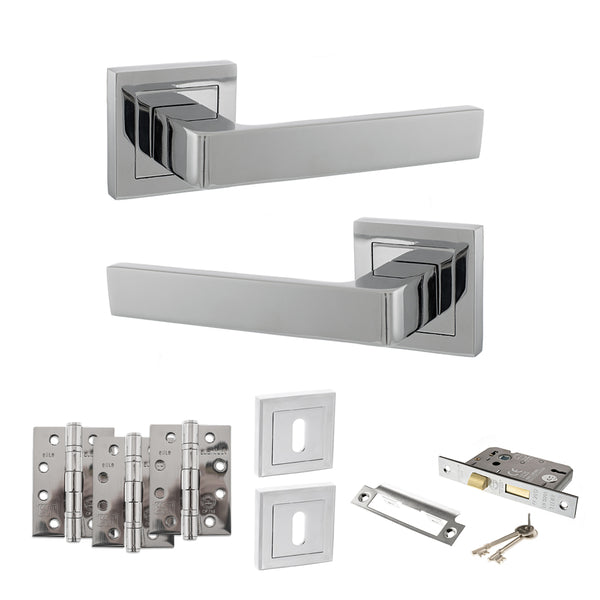 Status Montana Door Handle Pack (3 Lever Lock Set - 2.5" CE Sashlock, 4" Fire Rated Hinges x3) by Atlantic Hardware