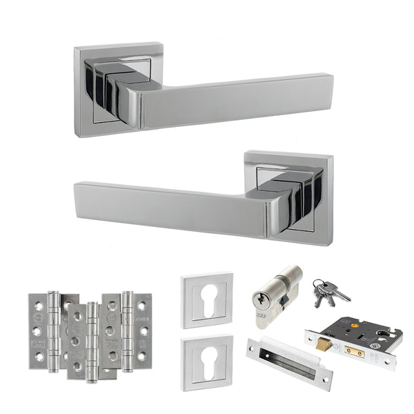 Status Montana Door Handle Pack (Euro Lock Set - 3" CE Sashlock, 3" Fire Rated Hinges x3) by Atlantic Hardware