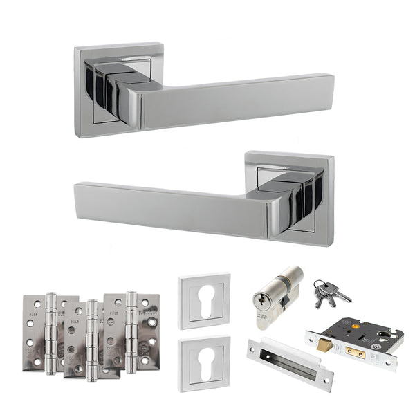 Status Montana Door Handle Pack (Euro Lock Set - 3" CE Sashlock, 4" Fire Rated Hinges x3) by Atlantic Hardware