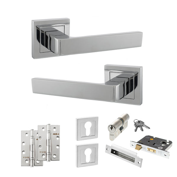 Status Montana Door Handle Pack (Euro Lock Set - 3" CE Sashlock, 4" Slim Knuckle Hinges x2) by Atlantic Hardware