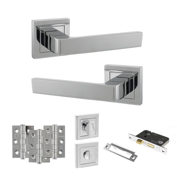 Status Montana Door Handle Pack (Bathroom Set - 2.5" CE Bathroom Lock, 3" Fire Rated Hinges x3) by Atlantic Hardware
