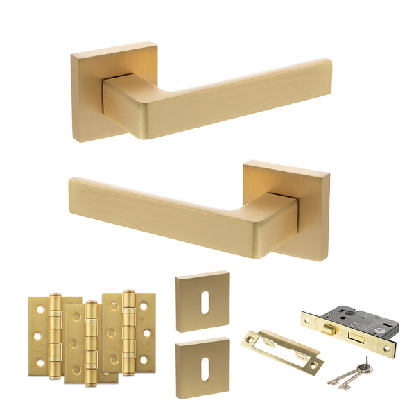 Status Montana Door Handle Pack (3 Lever Lock Set - 2.5" CE Sashlock, 3" Fire Rated Hinges x3) by Atlantic Hardware