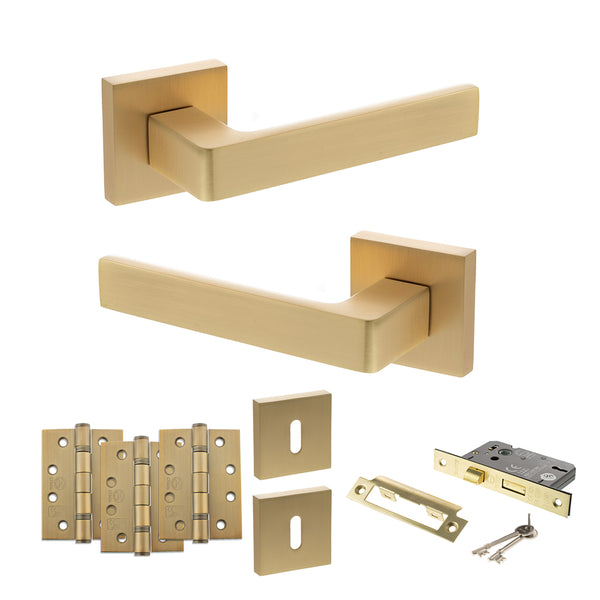 Status Montana Door Handle Pack (3 Lever Lock Set - 3" CE Sashlock, 4" Fire Rated Hinges x3) by Atlantic Hardware