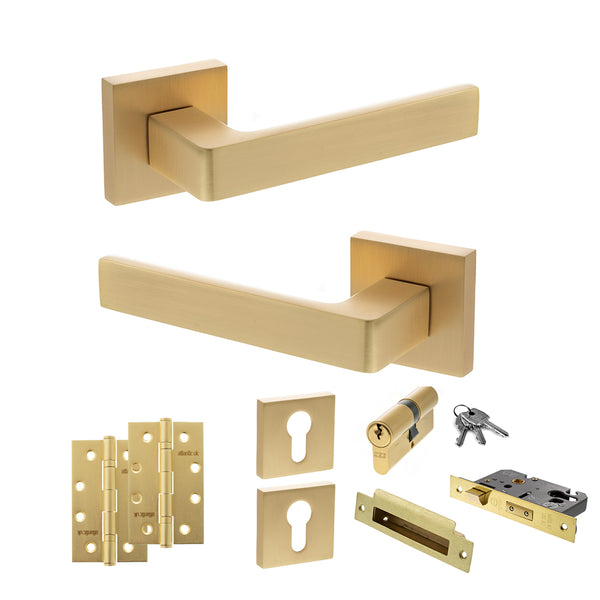 Status Montana Door Handle Pack (Euro Lock Set - 2.5" CE Sashlock, 4" Slim Knuckle Hinges x2) by Atlantic Hardware