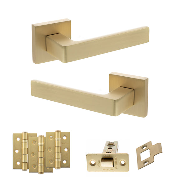 Status Montana Door Handle Pack (Latch Set - 3" CE Latch, 3" Fire Rated Hinges x3) by Atlantic Hardware