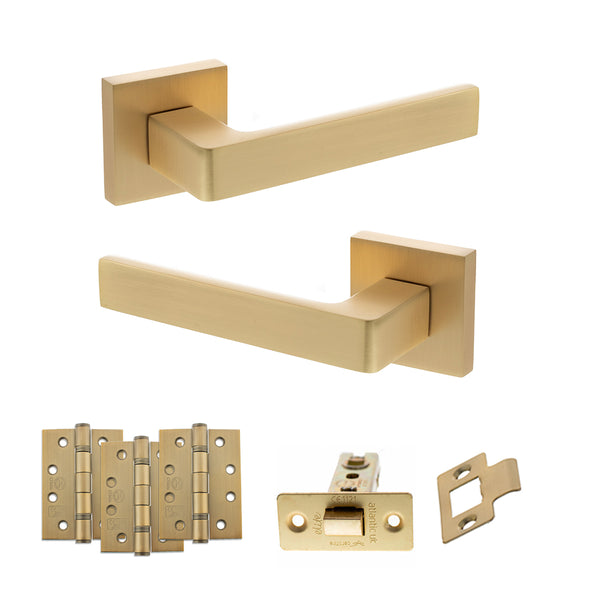 Status Montana Door Handle Pack (Latch Set - 2.5" CE Latch, 4" Fire Rated Hinges x3) by Atlantic Hardware