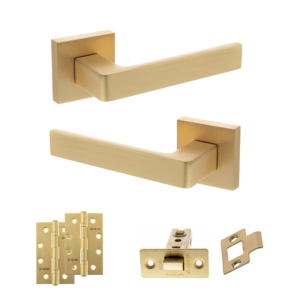 Status Montana Door Handle Pack (Latch Set - 3" CE Latch, 4" Slim Knuckle Hinges x2) by Atlantic Hardware