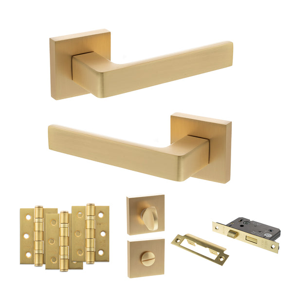 Status Montana Door Handle Pack (Bathroom Set - 3" CE Bathroom Lock, 3" Fire Rated Hinges x3) by Atlantic Hardware