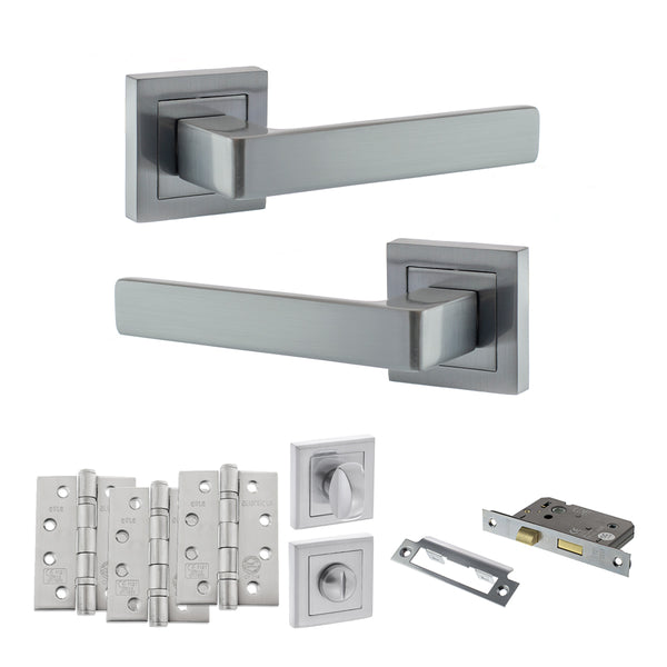 Status Montana Door Handle Pack (Bathroom Set - 3" CE Bathroom Lock, 4" Fire Rated Hinges x3) by Atlantic Hardware