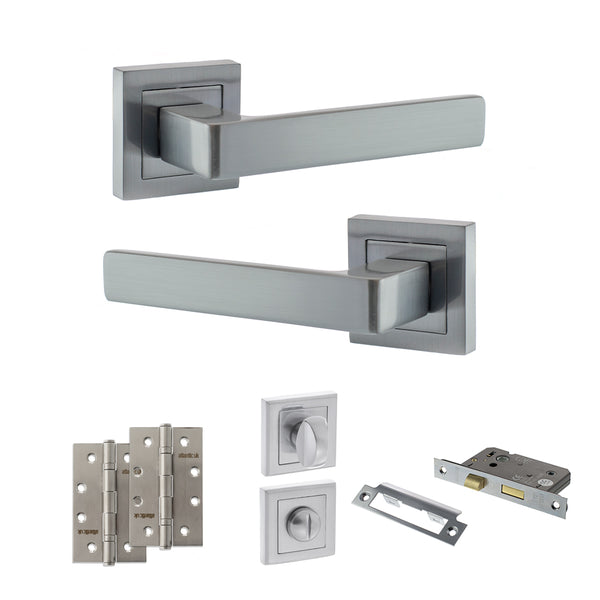 Status Montana Door Handle Pack (Bathroom Set - 2.5" CE Bathroom Lock, 4" Slim Knuckle Hinges x2) by Atlantic Hardware