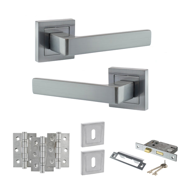 Status Montana Door Handle Pack (3 Lever Lock Set - 2.5" CE Sashlock, 3" Fire Rated Hinges x3) by Atlantic Hardware