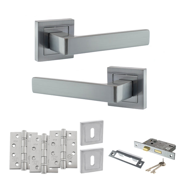 Status Montana Door Handle Pack (3 Lever Lock Set - 3" CE Sashlock, 4" Fire Rated Hinges x3) by Atlantic Hardware